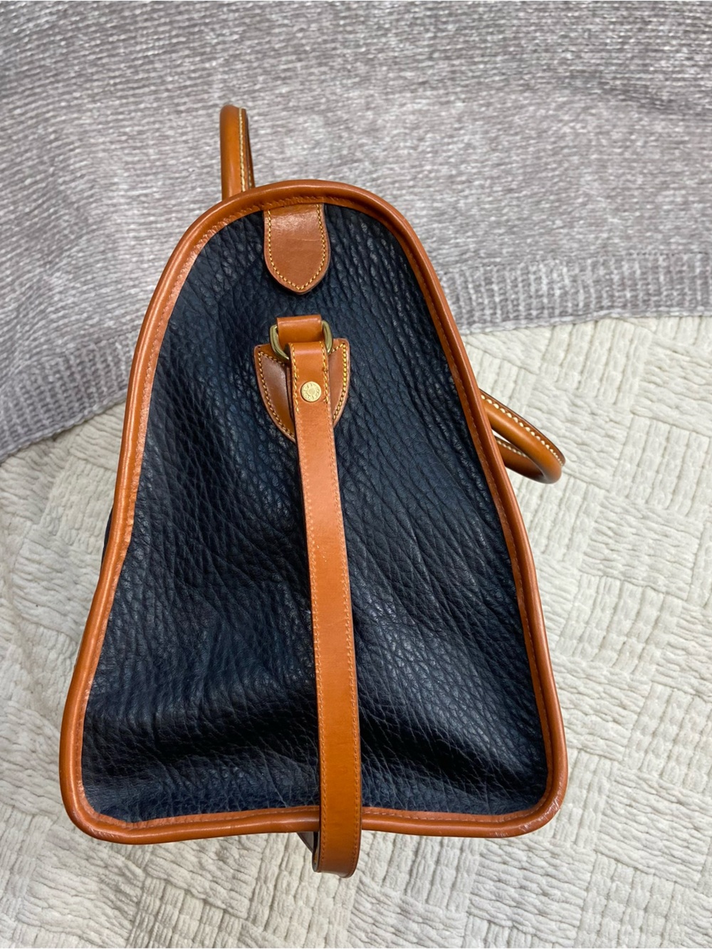 Vintage Dooney & Bourke Gladstone Satchel Bag British Tan Black Large - Picture 10 of 15